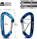 FresKaro 15kN-3372lbs Heavy Duty Wiregate Carabiners, Reliable Time-Tested Stainless Steel Spring Gate, for Camping, Hiking, Hammocks, Backpacking, Dog Leash etc., 3.15inch