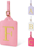 Personalized Initial Luggage Tags for Suitcase, Pink Leather Cute Luggage Tags with Privacy Cover Name Card, Embroidered Custom Monogrammed Luggage Tag Travel Bag Baggage Tags Gifts for Women Kids(F)