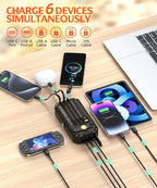 QiSa Solar Charger Power Bank 40000mAh Built in 4 Cables and Hand Crank, Portable Charger 22.5W Fast Charger 6 Outputs & 4 Inputs External Battery Pack with Bright Flashlight and Compass