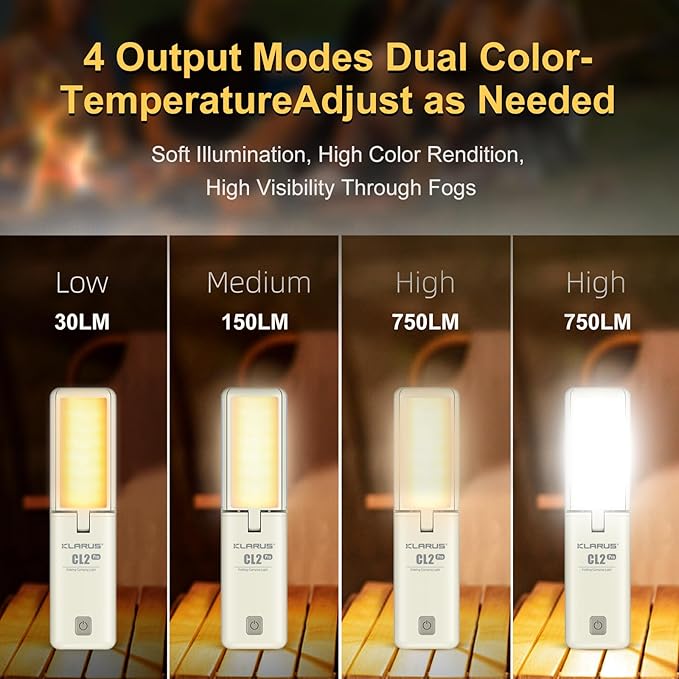 KLARUS CL2 Rechargeable Camping Lantern, 750LM 7 Light Modes Waterproof Foldable Tent Light with Power Supply for Emergency, Camping, Beach, Travel, Power Outages