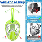 Full Face Snorkel Mask, Diving Mask for Kids and Adults,180° Panoramic View Snorkel Mask with Camera Mount, Safe Breathing, Anti-Leak&Anti-Fog