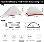 Naturehike Cloud-Up 1 Person Tent, Lightweight Backpacking Tents for One Man, Waterproof Ultralight One Person Tent for Camping Hiking Backpacking