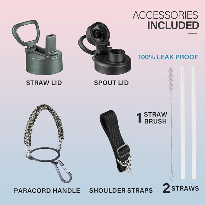 KXIAOCHEN Insulated Water Bottle, Stainless Steel Water Bottle, 2 Lids (Straw and Handle Lid),Wide Mouth Metal Water Bottles Keep Hot and Cold, Double Walled, Thermo Mug, Metal Canteen