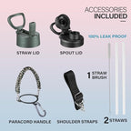 KXIAOCHEN Insulated Water Bottle, Stainless Steel Water Bottle, 2 Lids (Straw and Handle Lid),Wide Mouth Metal Water Bottles Keep Hot and Cold, Double Walled, Thermo Mug, Metal Canteen