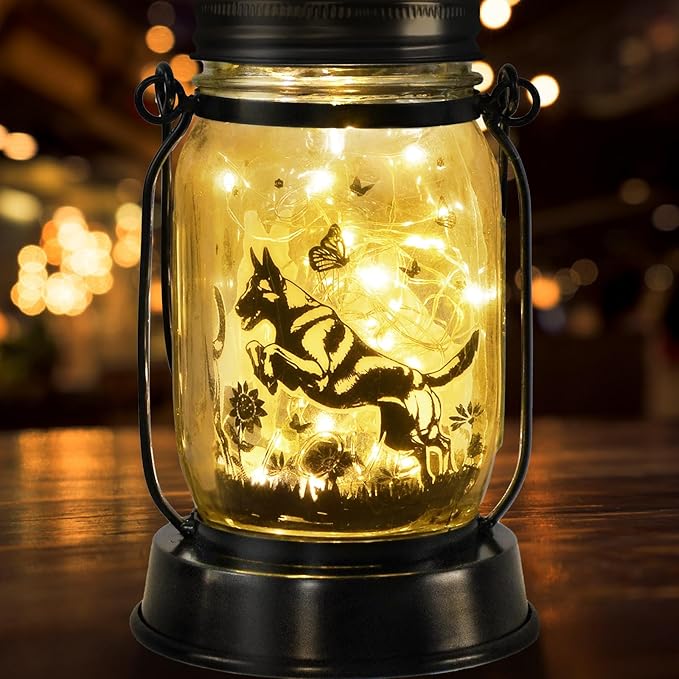 Belgian Malinois Dog Gifts for Women/Men Belgian Malinois Solar Lanterns Birthday Dog Lovers Lantern Pet loss Dog Memorial Lights Solar Garden Decoration for Yard, Patio,Backyard,Porch Torches Light