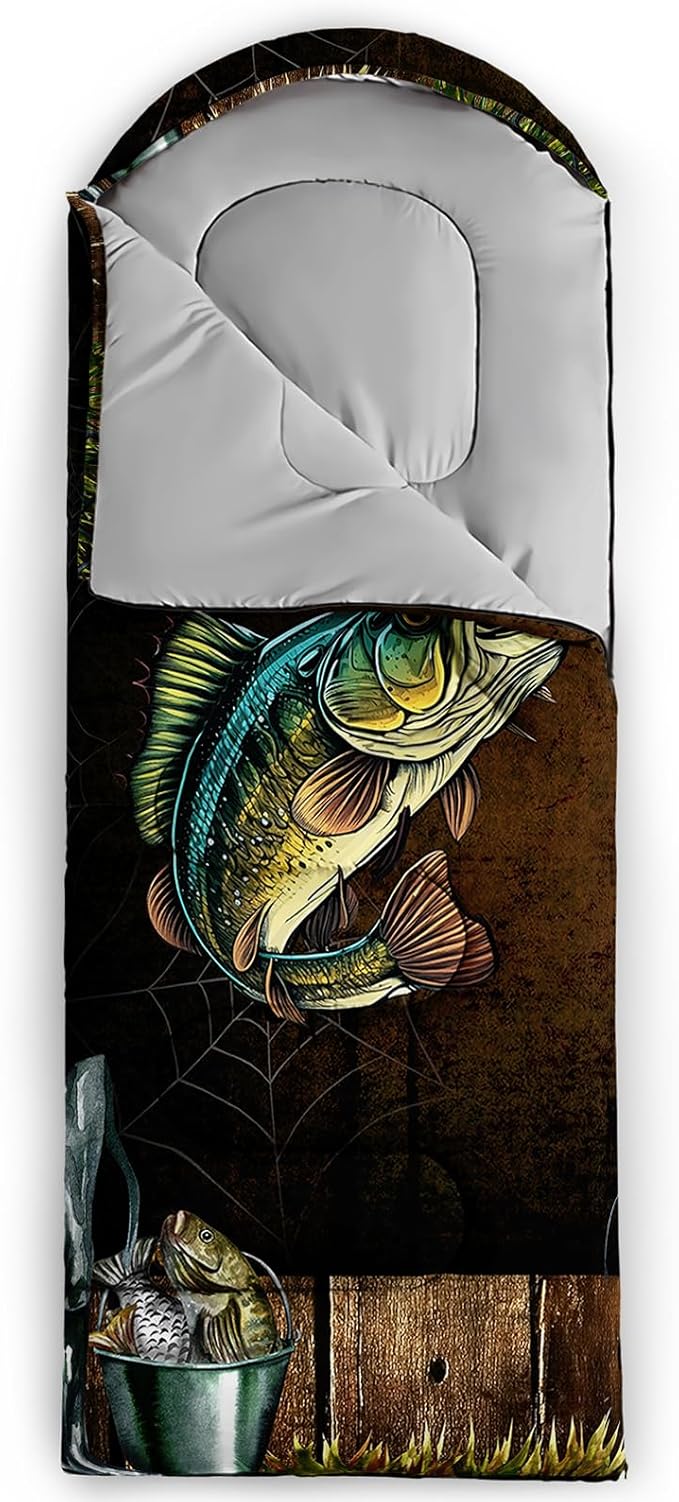 Sleeping Bags for Adults and Kids，3D Printing Camping Sleeping Bag for Girls Boys Lightweight Waterproof Cold/Warm 3-Season，Outdoor Travel with Compression Bags