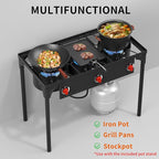 SKOK 3 Burner Propane Stove - Portable Camping Stove with 225,000 High Efficiency Propane Burner，Outdoor Stove for Camping, Backyard, Picnic