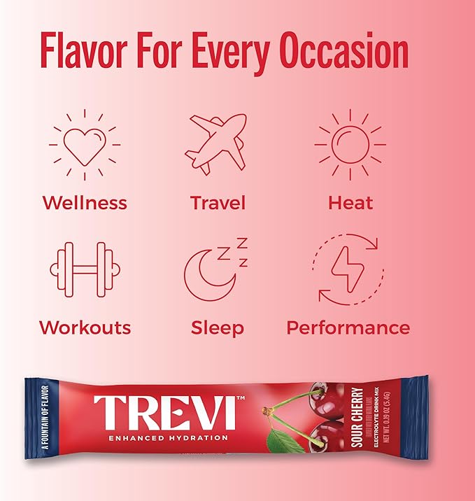 TREVI™ Sugar Free Electrolytes - Drink Mix Hydration Powder Packets - 28 Count - Sour Cherry