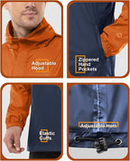 Outdoor Ventures Men's Rain Jacket Waterproof Lightweight Packable Rain Pullover for Hiking Golf Running