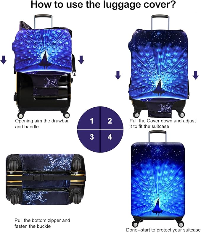 Suitcase Cover 3D Print Design Travel Luggage Protector Trolley Case Cover 22"-24" Sleeve, BluePeacock