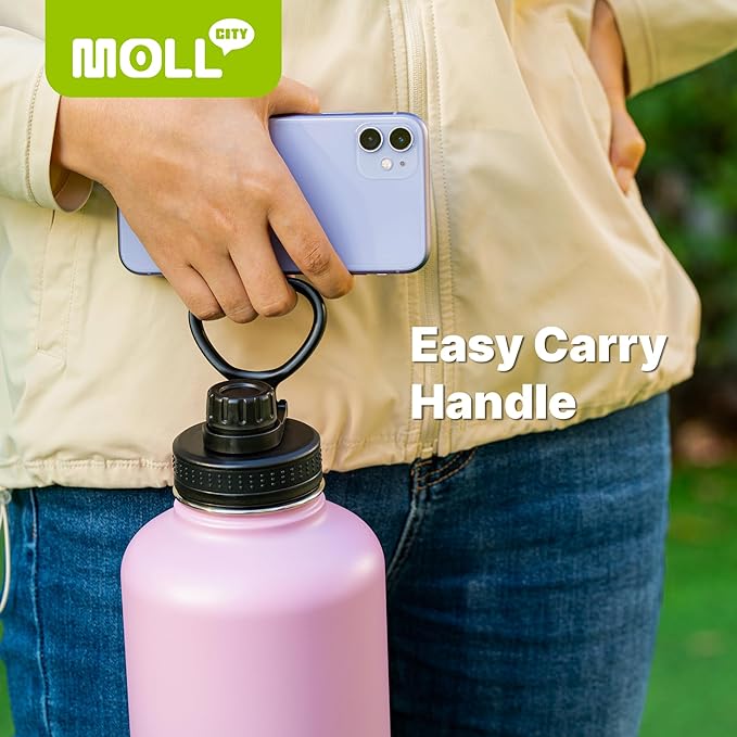 Insulated Water Bottle 64 oz Stainless Steel Vacuum Wide Mouth Sports Water Bottle with Spout Lid-Reusable Metal Travel Water Flask for Men (Purple Pink)