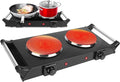 Hot Plate, 2000W Portable Electric Stove for Cooking with Stay Cool Handles & 5 Levels Adjustable Temperature, Countertop Double Coil Burner for RV Home Camp Compatible for All Cookwares,Black