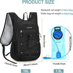 BOVIP Lightweight Hydration Back,15L Multipurpose Hiking Backpack with 1.5L Water Bladder ,Hydro Water Daypack for Cycling Hiking Rave for Men Women