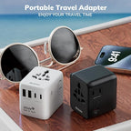 Hichain Universal Travel Adapter, 7-in-1 International Power Adapter 35W Fast Charging Adapter for Europe Plug Universal Power Block, GaN Travel Adapter Worldwide Portable Plug for EU, UK, US, AUS