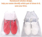 12 Pack Portable Shoe Bags for Travel Large Shoes Pouch Storage Organizer Clear Window with Drawstring for Men and Women White