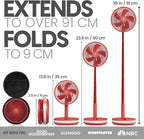 VENTY Portable Fan - Wireless Battery Operated Fan - 4 Speeds - LED Lighting - Carry Case & Remote Control - Cruise Travel - Outdoor Travel RV Power Bank With USB-C Port (Red with Case)