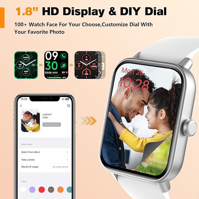 Fitpolo Smart Watch for Men Women,1.8” Touchscreen, Bluetooth Call, Alexa Built-in,24/7 Heart Rate,SpO2 Monitor,Step Counting,Sleep Tracking, IP68 Waterproof Fitness Tracker Watch for Android iPhone