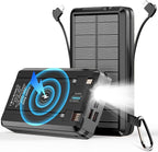 Solar Power Bank Portable Charger 52800mAh 5V/3A Fast Charging Battery Pack with Built in 4 Cables 2 Outputs & LED Flashlight for All Mobile Devices Camping Traver Outdoor