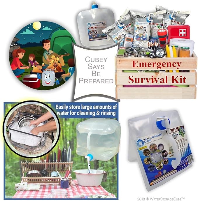 WaterStorageCube BPA Free Collapsible Water Container with Spigot, Camping Water Storage Carrier Jug for Outdoors Hiking Backpack & Survival Kit, Foldable Portable Water Canteen 1.3/2.6/5.3 Gallon