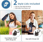 Volhoply 32 oz Insulated Water Bottles Bulk 4 Pack with Straw Lid & Spout Lid,Stainless Steel Sports Water Bottle,Double Wall Vacuum Cups,Leakproof Wide Mouth Metal Flask for Hiking,Camping(Mix,4)