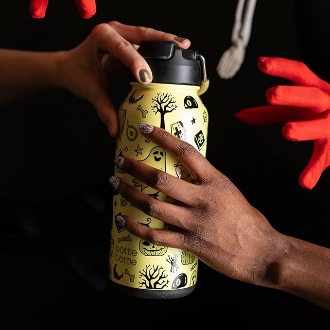 BOTTLE BOTTLE 32oz Insulated Water Bottle Stainless Steel Sport Water Bottle with Straw Dual-use Lid Design for Gym with Pill Box