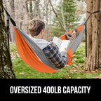 GORILLA GRIP Durable Portable Camping Hammock, Holds 400lbs with Heavy Duty Tree Straps, Comfortable Travel Swing, Camp Hammocks, Easy to Use and Install, Outdoor Essentials, Orange, 9x4.5 FT