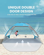 OutdoorMaster Beach Tent Sun Shelter with 2 Ventilated Doors, UPF50+ Easy Setup Beach Tent Canopy for 3 Person, Lightweight & Portable Family Beach Umbrellas for Sand with Carrying Bag - Blue