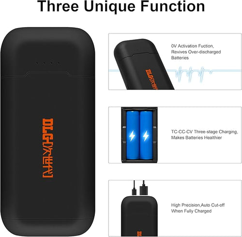 18650 Battery Charger Portable 2 in 1 USB C Universal Lithium Battery Charger Dual Slot LED Indicator for 3.7V/3.6V Li-ion Rechargeable Battery (Battery Not Included)