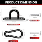sprookber 304 Stainless Steel Pad Eye Snap Hooks, M6 Heavy Duty Ceiling Hooks, 800 lb Capacity Hammock Swing Hanging kit, Plant Hangers, Marine Hardware Staple Hook Loop with Screws, Set of 8(Black)