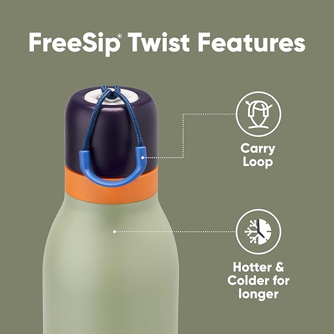 Owala FreeSip Twist Insulated Stainless Steel Water Bottle with Straw for Sports and Travel, BPA-Free, 18-oz, Blue/Green (Camo Cool)
