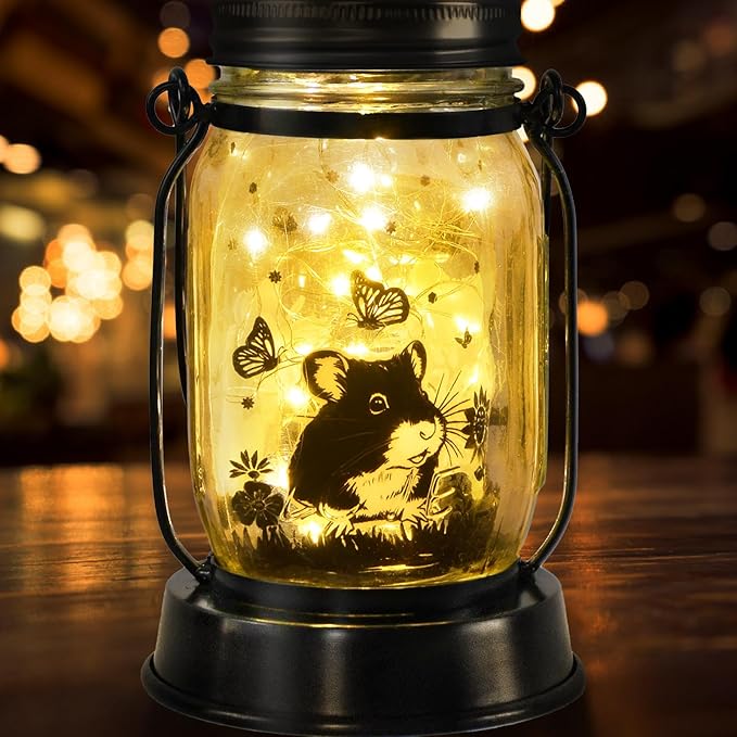Hamster Gifts for Women/Men Hamster Solar Lanterns Mom Birthday Present Lantern Pet Loss Pet Memorial Lights Solar Garden Decoration Outside for Yard, Patio,Backyard,Porch Torche