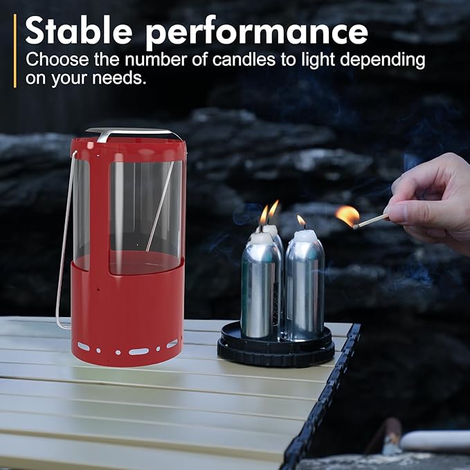 Candle Lantern, Decorative 3-Wick Emergency Candlestick Holder for Pillar Candles, Portable Red Warmer Lantern, Camping Gear for Campers Use, Hanging Handheld, NO Candles Included