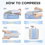 8 Set Compression Packing Cubes for Travel Essentials,Compressible Expandable Packing Cubes for Suitcase,OlarHike Luggage Organizer Bags for Travel,Handy Helper for Organizing Clothes(Light Blue)