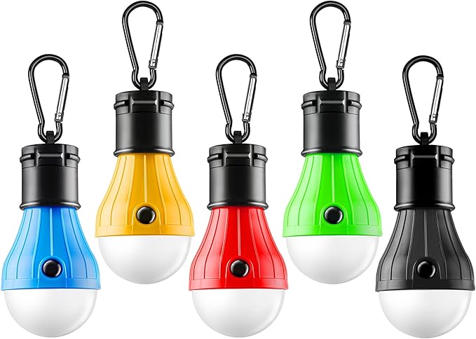 Tent Lamp 5 Packs Portable Tent Light Clip Hook Hurricane Emergency Lights LED Camping Light Bulb Camping Tent Lantern Equipment for Camping Hiking Backpacking Fishing Outage