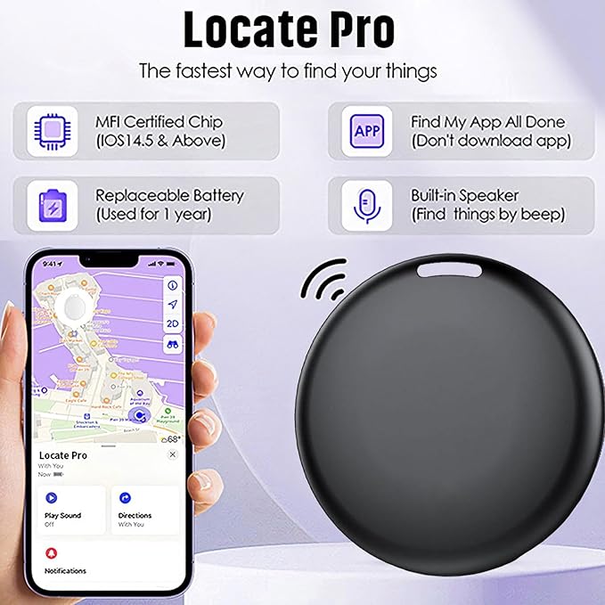 GPS Tracker for Vehicles No Subscription, Hidden Tracker Device for Vehicles, Mini Car Tracker Tag Work with Find My (iOS Only), Tracking Device for Kids, Key, Pet (4)