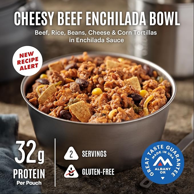 Mountain House Cheesy Beef Enchilada Bowl | Freeze Dried Backpacking & Camping Food | Gluten-Free | 2 Servings