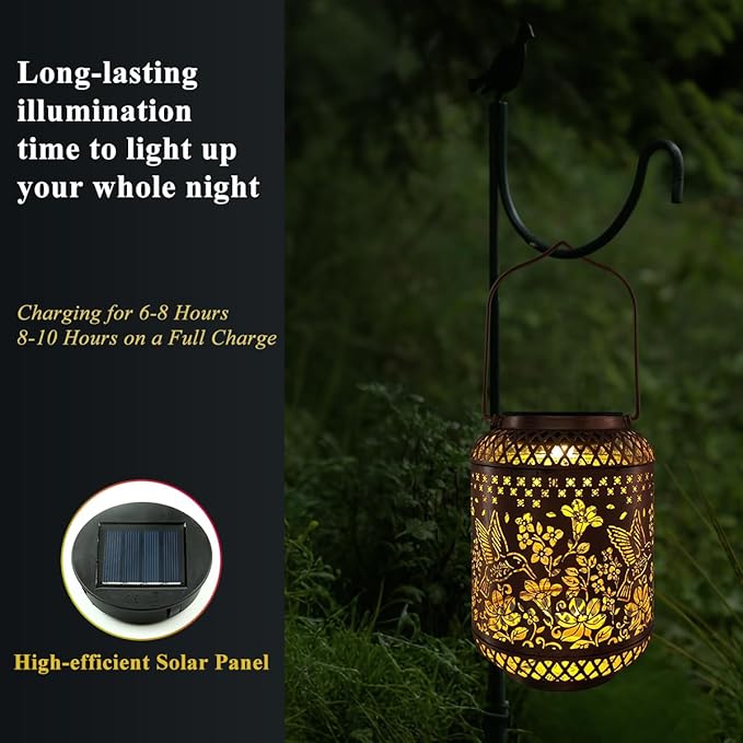 Hummingbird Solar Lanterns Outdoor Waterproof Garden Decor Birthday Gifts for Women Mom Grandma Metal Hanging Solar Lights for Yard Patio Backyard Lawn Porch Decorations,1Pcs