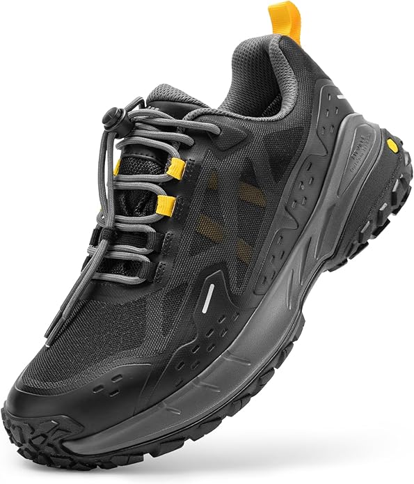 FitVille Men Waterproof Hiking Shoes Extra Wide Walking Shoes Slip-Resistant Trekking Trainers All-Terrain Quick Lace Sneakers for Travel, Camping, Running