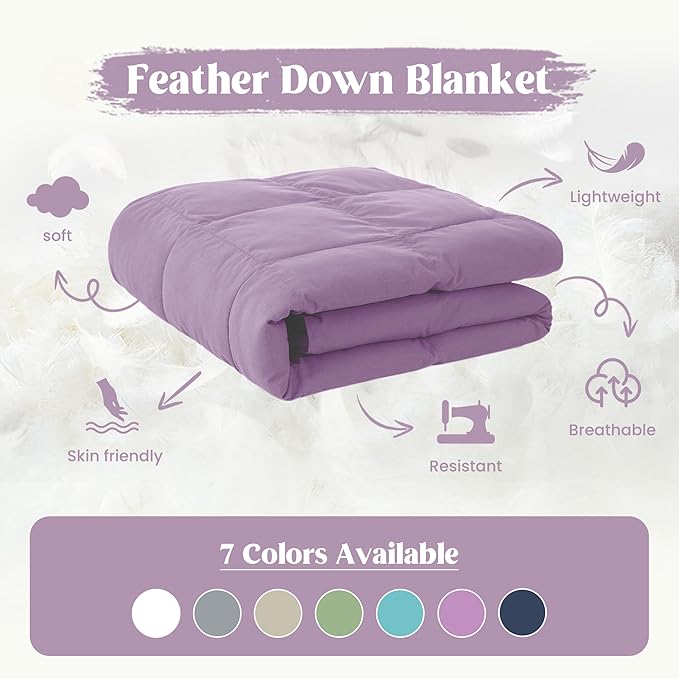 puredown® King Size Blanket for Bed, Ultra Soft Lightweight Down & Feather Fill, All Season Blanket, Machine Washable, 88"X108", Lavender