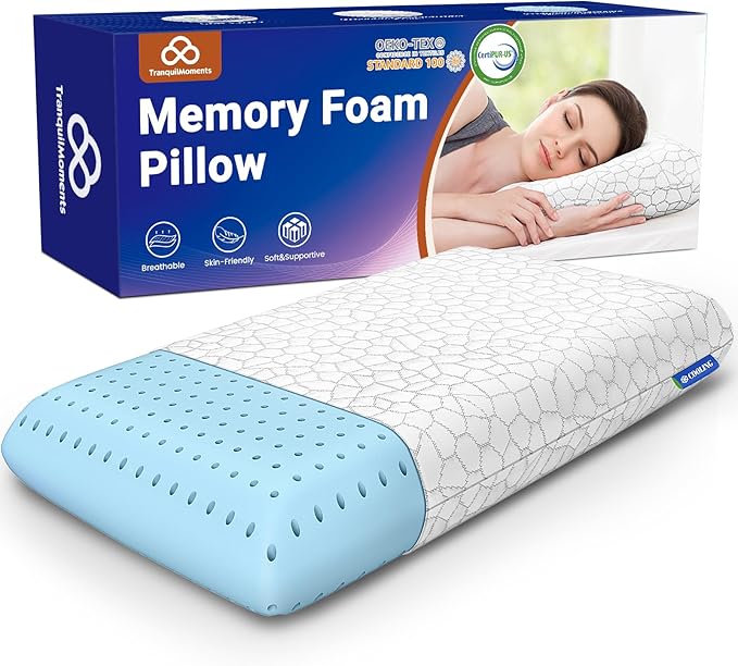 Cooling Memory Foam Pillows, Cooling Bed Pillow, Bed Pillow for Side, Back and Stomach Sleepers, Neck Pillow for Sleeping with Removable and Machine Washable Cover, King Size (1 Pack)