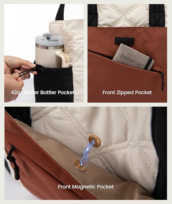 LOVEVOOK Tote Bag for Women, puffer tote bag for Work Travel Nurse, Lightweight quilted Bags with Compartments