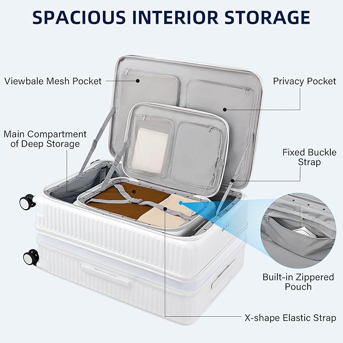 Hard Shell Expandable Luggage Sets 2 Piece with Spinner Wheels Cup Holder, Top Opening Lightweight Luggage Rolling Suitcase with Lock, Carry On And Checked Luggage Set 2 Piece (White, 20/28)