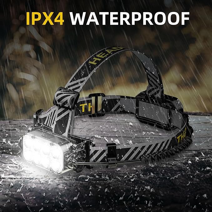 Headlamp Rechargeable, 8 LED Head Lamp, 360° Double Sided Rotating Head Flashlight, Super Bright Outdoor Waterproof Headlight for Camping, Running, Hiking, Hunting, Fishing, Reading, Working