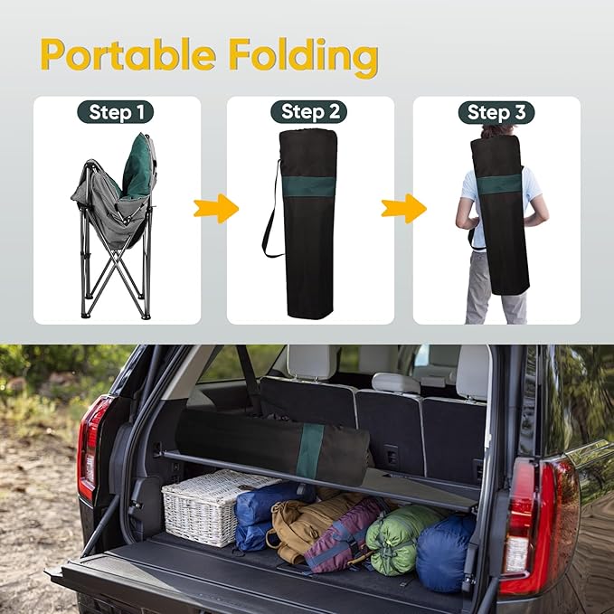 Colorsoul Oversized Heated Camping Chairs Heavy Duty, Fully Thick Padded Heated Chairs for Outdoor Sports, Heated Folding Chair for Adults Support 450lbs, 3 Heat Levels, Battery NOT Included