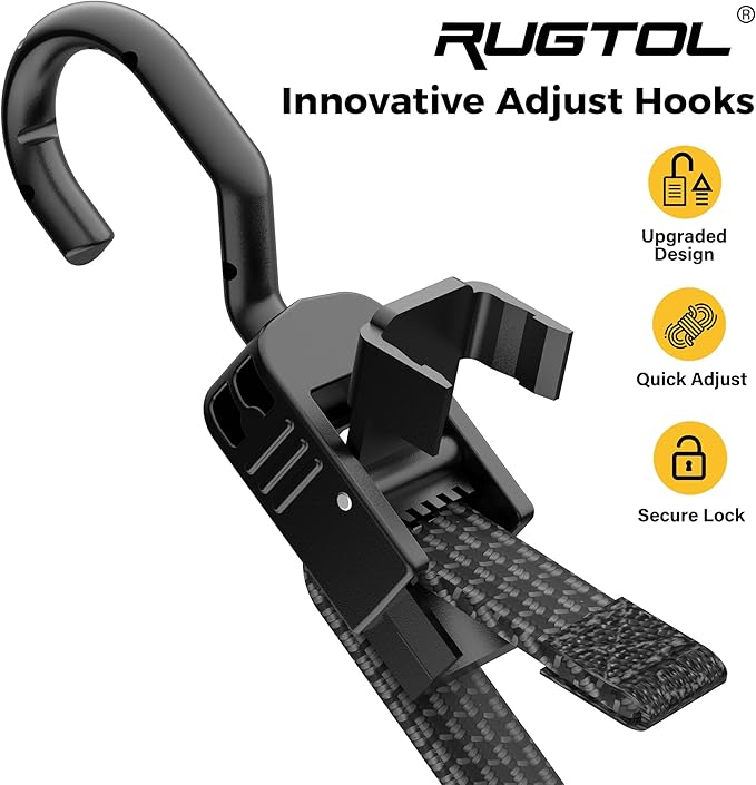 Bungee Cords with Hooks, 48 Inch Adjustable Flat Bungee Straps with Quick Release Buckle, Rubber Black Heavy Duty Elastic Cords with Metal Hooks for Bike Rack, Outdoor, Camping, Tarp, 6 Pack
