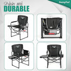 SUNNYFEEL Heated Camping Directors Chair, Heavy Duty,Oversized Outdoor Portable Heating Folding Chair with Side Table, Pocket for Beach, Fishing,Trip,Picnic,Lawn,Concert Foldable Camp Chairs