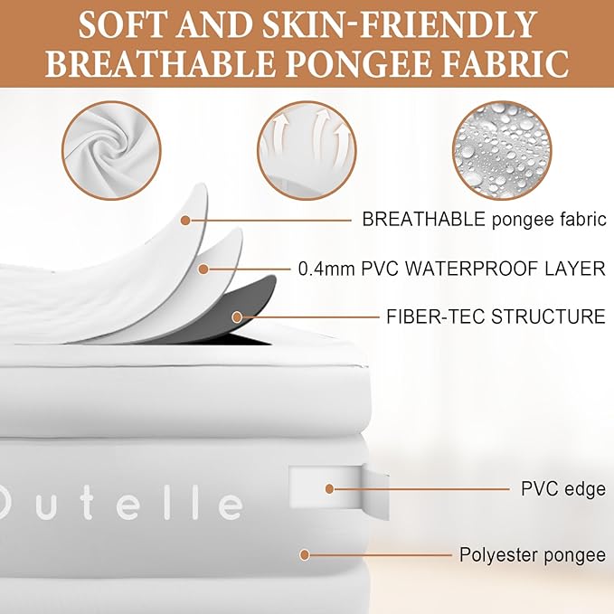 Air Mattress Queen with Built in Pump, 2500mAh Rechargeable Electric Pump, Camping Air Mattress Queen, Fiber-tech Portable Blow Up Mattress for Camping, Indoor and Outdoor (18" Height, Light Gray)