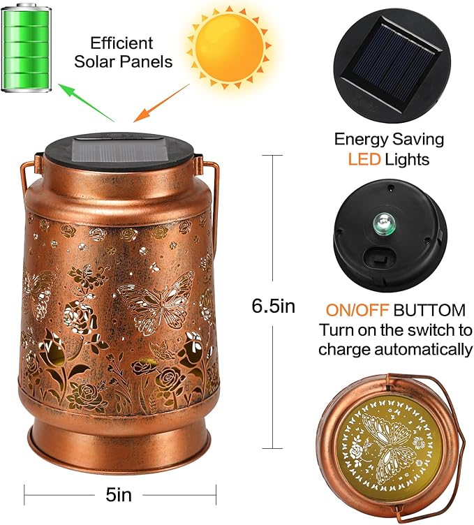 Solar Lanterns Outdoor Waterproof Garden Decor Mothers Day Gifts for Mom Women Birthday Gifts Ideas Metal Bird Decorative LED for Patio Pathway Landscape Walkway Terrace Balcony Lawn Yard (Butterfly)