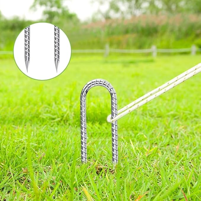Rebar-Stakes-12-Inch-U-Shaped, Ground Stakes Heavy Duty for High Winds Galvanized Anti-Rust 10pcs Metal Stakes for Ground Heavy Duty Ground Anchors for Garden Dog Fence Chicken Coop Water Pipe