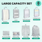 Compression Packing Cubes for Travel Expandable Mesh Packing Organizer Waterproof Portable Luggage Organizer Business Vacation Luggage Organizer-Gray 8 Pcs